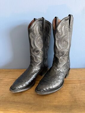 Tony Lama Full Quill Ostrich Black Western Boots size 11D MADE IN USA
